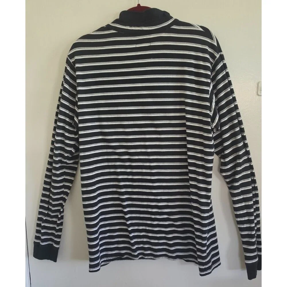 Banks Journal Men's L Organic Cotton Striped Long Sleeve Polo Surf Skate Shirt